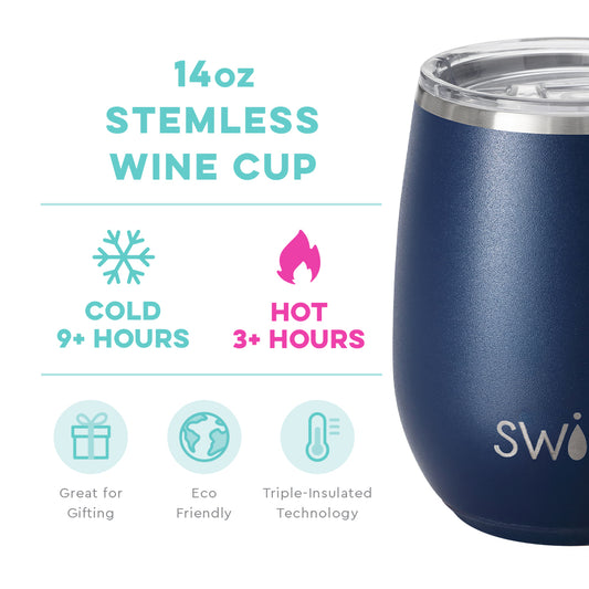 Navy Stemless Wine Cup (14oz)