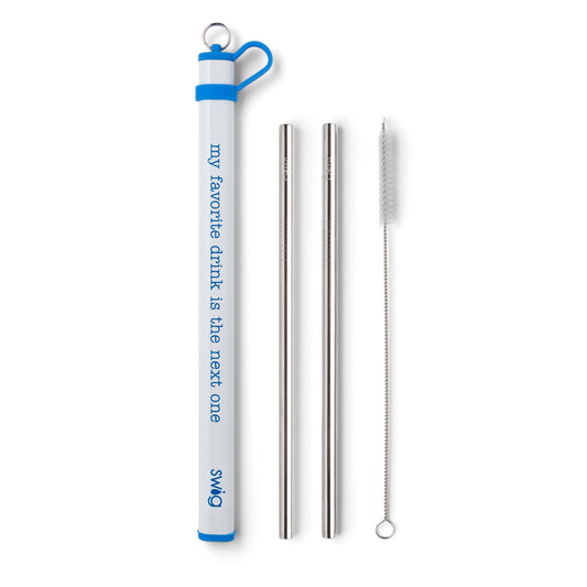 Royal Blue Double Stainless Steel Straw Set - My Favorite Drink Is The Next One